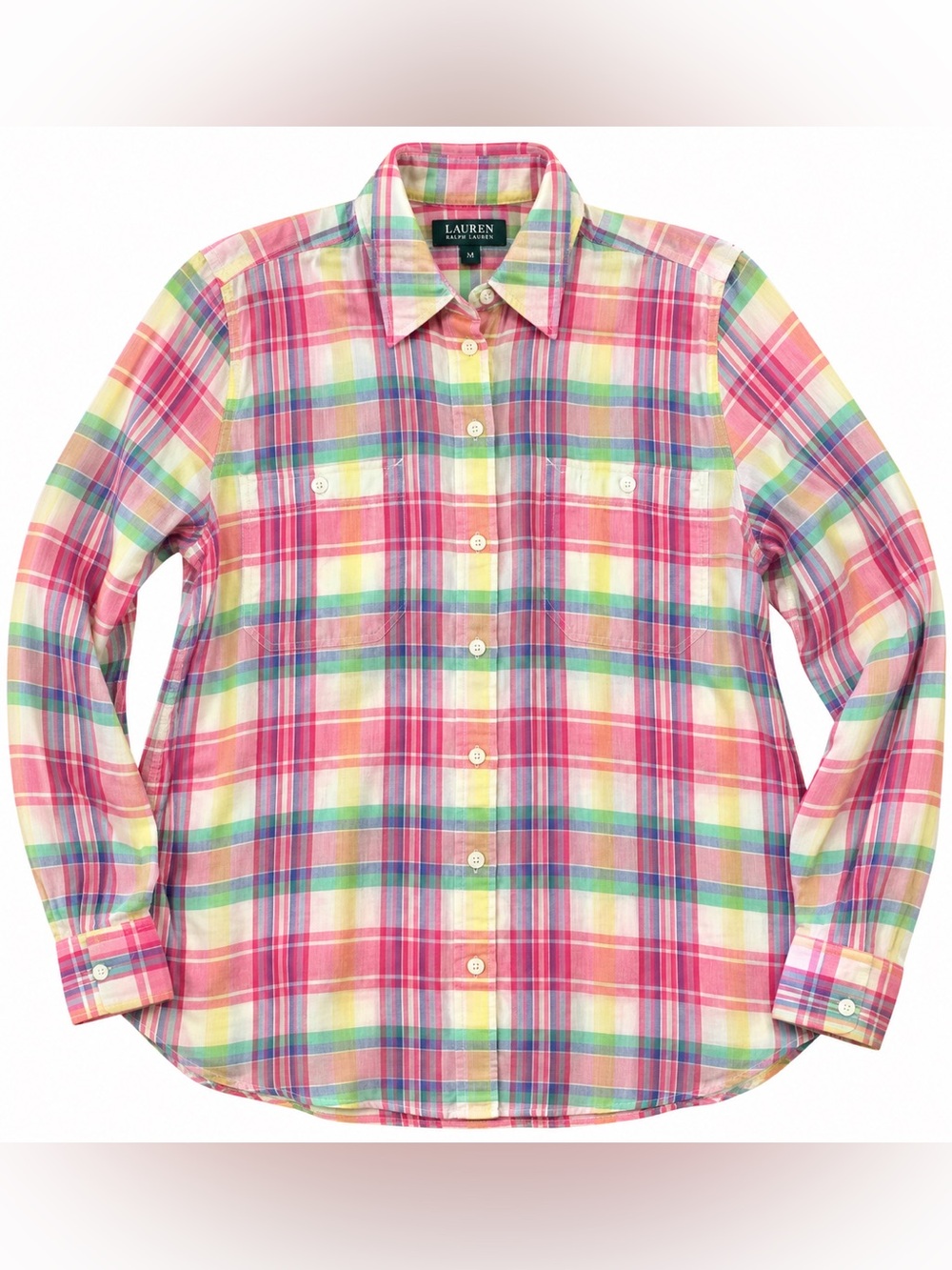 Lauren Ralph Lauren Top Womens Madras Plaid Lightweight Cotton Shirt Medium